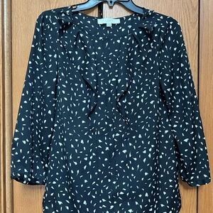 Ann Taylor Black Ruffled 3/4 Sleeve Blouse